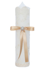 Lumanare cu dantela pentru botez, ivoire, 30x7 cm, Recostore®, REC5002/54