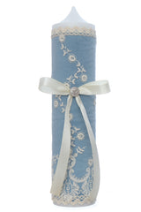 Lumanare cu dantela si catifea pentru botez, bleu, 30x7 cm, Recostore®, REC5002/55