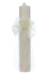 Lumanare eleganta cu dantela pentru botez, ivoire, Recostore®, 35x6 cm, REC5001/68