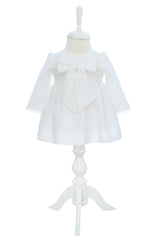 Rochie alba cu fundita pentru botez fetita, REC3340