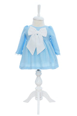 Rochie bleu cu fundita pentru botez, REC3341