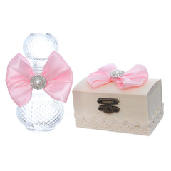 Set accesorii botez, cutiuta prima suvita si sticluta pentru mir,  roz, Recostore®, REC3514