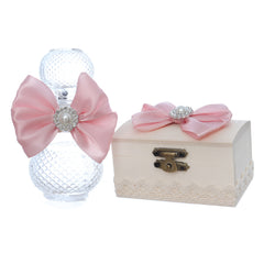 Set accesorii trusou botez, cutiuta prima suvita si sticluta pentru mir,  roz pudrat, Recostore®, REC3517