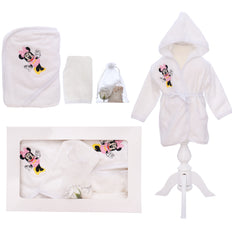 Set prima baita cu nasii, halat, prosop, saculet mirodenii si manusa, model Minnie Mouse , REC3285