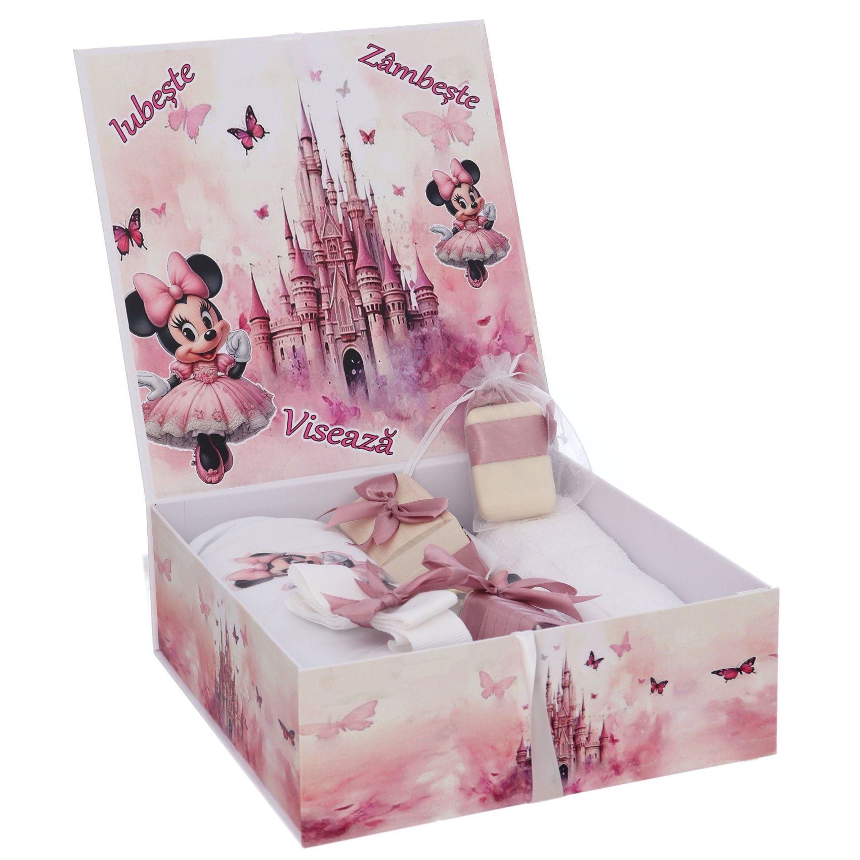 Trusou cu Minnie Mouse pentru botez, 8 piese, roz pudrat, REC3276
