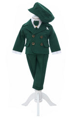 Costumas elegant cu inchidere in 4 nasturi pentru botez baietel, verde, 5 piese, Recostore® REC3535