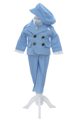 Costumas elegant cu inchidere in 4 nasturi pentru botez baietel, bleu, 5 piese, Recostore® REC3536