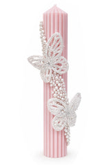 Lumanare eleganta cu fluturi pentru botez fetita, 35x6 cm, REC5001/50