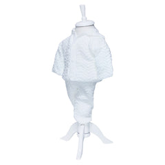 Compleu alb tricotat, 3 piese, bluza, pantaloni, caciulita, pentru bebelusi, REC1208