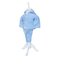 Compleu bleu tricotat, 3 piese, bluza, pantaloni, caciulita, pentru bebelusi REC1206