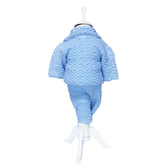 Compleu bleu tricotat, 3 piese, bluza, pantaloni, caciulita, pentru bebelusi REC1206