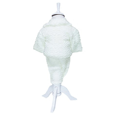 Compleu ivoire tricotat, 3 piese, bluza, pantaloni, caciulita, pentru bebelusi REC1209