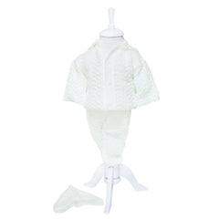 Compleu ivoire tricotat, 3 piese, bluza, pantaloni, caciulita, pentru bebelusi REC1209