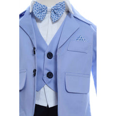 Costum bleu elegant pentru bebelusi, sacou din bumbac, 5 piese, Recostore, REC2104