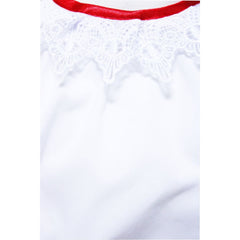 Costum popular alb-rosu stil gipsy, pentru botez, 3 piese, bluza, fusta, batic, pentru fetite, REC62