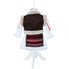 Costum popular de fetite pentru botez cu vesta imblanita, 5 piese, alb-rosu, REC1606