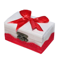 Cutiuta cufar din lemn cu dantela rosie pentru prima suvita a bebelusului, 10x5x5 cm, REC307