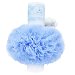 Lumanare bleu cu ursuleti pentru botez, tulle bleu si broderie, 20x7 cm, REC162