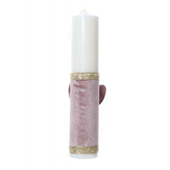 Lumanare botez accesorizata cu catifea roz pudrat si coroana, 35 cm, Recostore, REC2174
