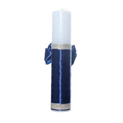 Lumanare botez cu coroana accesorizata cu panglica bleumarin, Recostore, REC2204