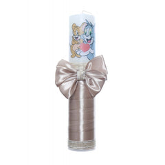 Lumanare botez cu Tom & Jerry accesorizata cu panglica crem, Recostore, REC2203