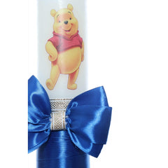 Lumanare botez cu Winnie The Pooh accesorizata cu panglica albastru electric, 30 cm, Recostore, REC2202