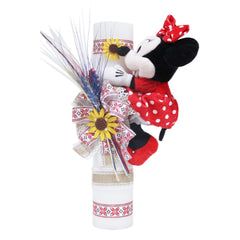 Lumanare traditionala cu spice de grau si jucarie de plus Minnie Mouse pentru botez, 40x7 cm, REC1477