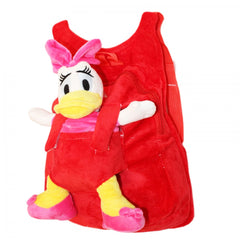 Rucsac cocolino pentru copii accesorizat cu jucarie de plus Daisy Duck, rosu, Recostore, 32x25x12 cm, REC1571