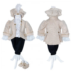 Set complet pentru botez, costum crem de print, lumanare, trusou brodat cu coroana de print, 13 piese, Recostore, REC1671