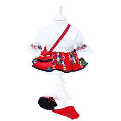 Set complet pentru botez, costum traditional din zona maramuresului pentru fete, lumanare cu spice de grau si aplicatii traditionale, trusou cu tarancuta brodata, 13 piese, alb-traditional-rosu, REC408