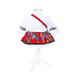 Set complet pentru botez, costum traditional din zona maramuresului pentru fete, lumanare cu spice de grau si aplicatii traditionale, trusou cu tarancuta brodata, 13 piese, alb-traditional-rosu, REC408