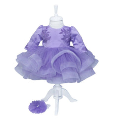 Set complet pentru botez, lumanare lila cu bebe printesa, rochie lila din tulle si satin, trusou brodat cu mesajul "Azi m-am crestinat" si pantofiori, 10 piese, REC992