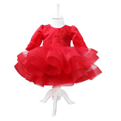 Set complet pentru botez, lumanare rosie cu "Minnie Mouse", rochie rosie din tulle si satin, trusou imprimat cu "Minnie Mouse" si mesajul "Cu drag de la nasi" si pantofiori, 10 piese, REC997