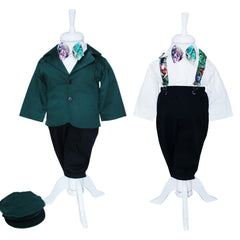 Set complet pentru botez, lumanare verde si mesajul "Radacini si aripi", trusou "Cu drag de la nasi" din 7 piese, costum 5 piese si pantofiori, REC1277