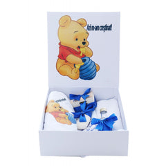 Set cutie trusou cu lumanare, 9 piese,  Winnie The Pooh "Cu drag de la nasi", albastru electric, REC2413