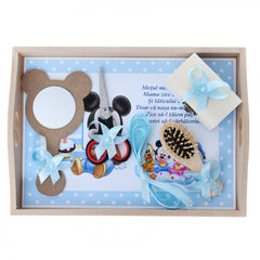 Set tava pentru taiere mot la baieti, model cu baby Mickey Mouse, bleu, 6 piese, 35x20 cm, Recostore, REC1967/128