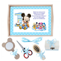 Set tava pentru taiere mot la baieti, model cu baby Mickey Mouse, bleu, 6 piese, 35x20 cm, Recostore, REC1967/128