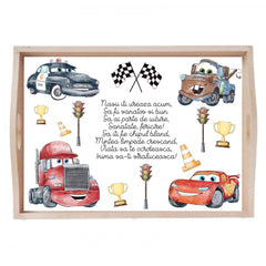 Set tava pentru taiere mot la baieti, model cu Cars, albastru electric, 6 piese, 35x20 cm, REC1967/180