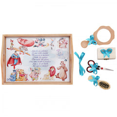 Set tava pentru taiere mot la baieti, model cu personaje disney, 6 piese, turcoaz, 35x20 cm, Recostore, REC1967/102