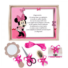 Set tava pentru taiere mot/turta la fete, model Minnie Mouse, ciclam, 6 piese, 35x20 cm, REC1967/179