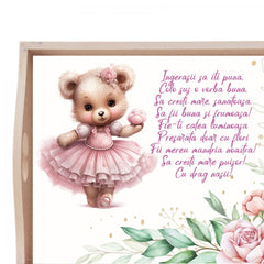Set tava pentru taiere mot/turta la fete, model ursulet, roz pudrat, 6 piese, 35x20 cm, REC1967/166