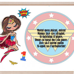 Set tava pentru taiere mot/turta la fete, model Wonder Woman, rosu, 6 piese, 35x20 cm, REC1967/191