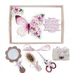 Set tava pentru taiere mot/turta, model cu fluture, roz pudrat, 6 piese, 35x20 cm, REC1967/126