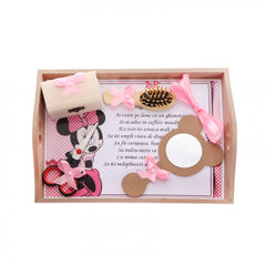 Set tavita pentru taiere mot-turta fete, Minnie Mouse, 6 piese, roz, 35x20 cm,  Recostore, REC1967/40