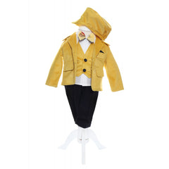 Set trusou complet pentru botez de baieti, 14 piese, costum galben din catifea, lumanare cu Winnie The Pooh, trusou imprimat cu Winnie The Pooh si pantofiori din piele ecologica, REC2479