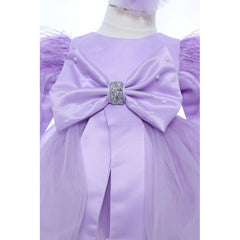 Set trusou complet pentru botez de fete, 11 piese, rochita lila cu rijelina, lumanare cu unicorn, trusou imprimat cu unicorn, REC2466