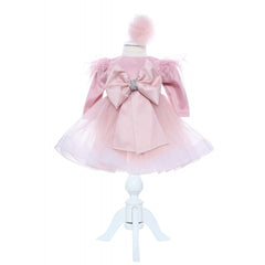 Set trusou complet pentru botez de fete, 11 piese, rochita roz pudrat cu rijelina, lumanare cu fluturi, trusou brodat cu fluturi, REC2469