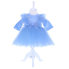 Set trusou complet pentru botez de fete, lumanare alba cu bebe printesa, rochita bleu cu pene, trusou "cu drag de la nasi" si pantofiori, 11 piese, Recostore, REC1782