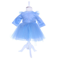 Set trusou complet pentru botez de fete, lumanare alba cu bebe printesa, rochita bleu cu pene, trusou "cu drag de la nasi" si pantofiori, 11 piese, Recostore, REC1782