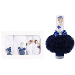 Set trusou si lumanare botez, bebe print, alb-bleumarin, 8 piese, Recostore, REC1882